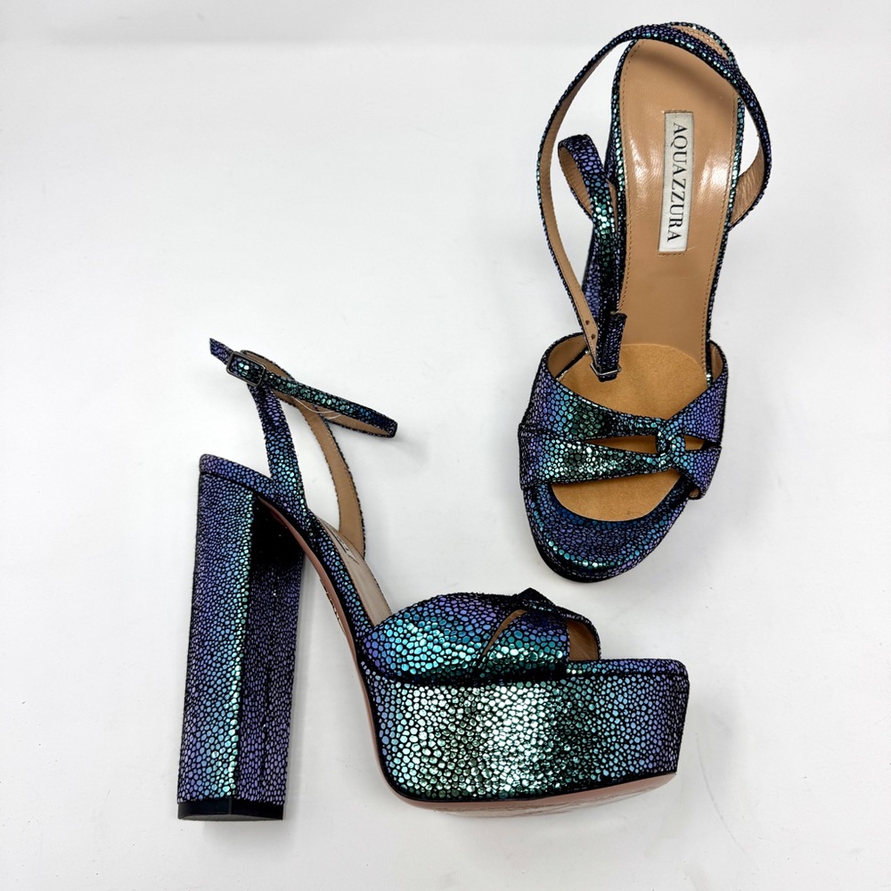 AQUAZZURA Sinner Ombre Platform Ankle-strap Sandals In Petroleum - Picture 2 of 16